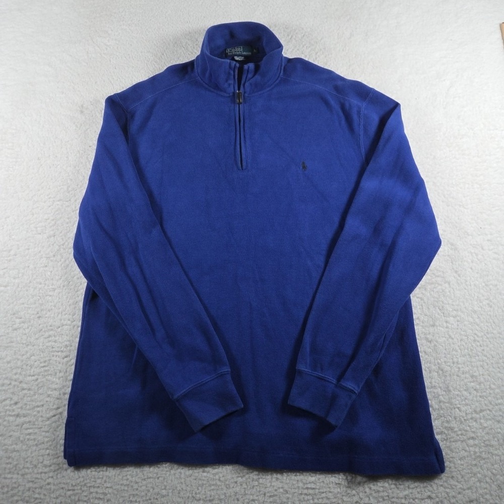 VTG‎ Polo Ralph Lauren Knit Pullover Sweater Mens Large L Blue Quarter 1/4 Zip